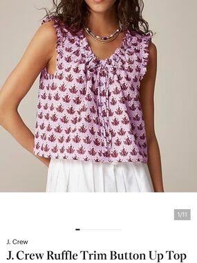 J. Crew Lilac Floral Ruffle-Trim Sleeveless Blouse